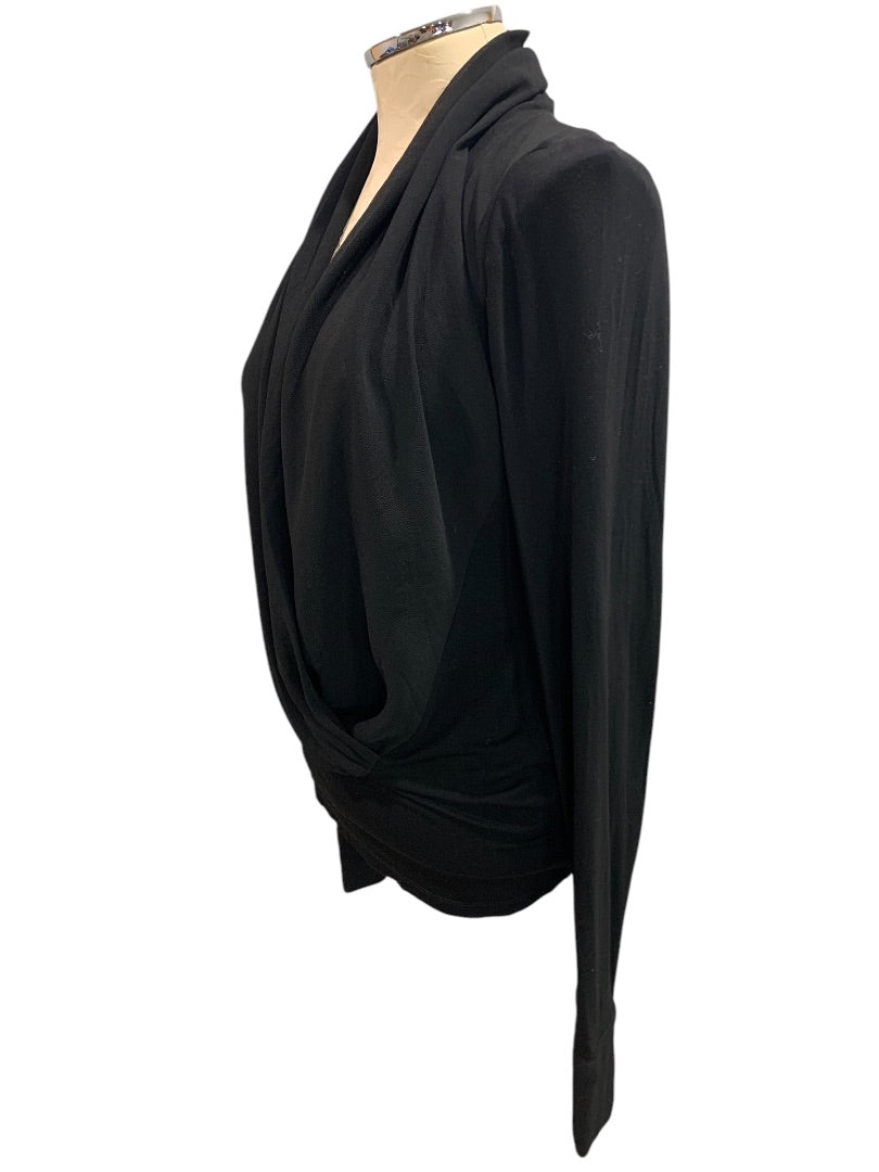 Small Fate Womens Black Faux Wrap Sheer Back Shirt