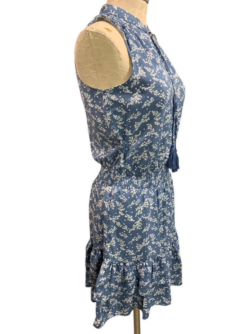 XS Saks Fifth Avenue Dress Peasant Style Blue White Floral Sleeveless