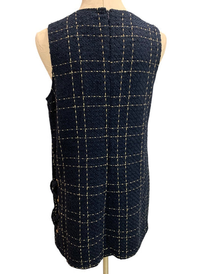 Large Forever 21 Sheath Dress Navy Blue Tweed Gold Threading Sleeveless