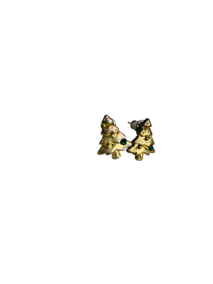 Petite Goldtone Christmas Tree Earrings Stud Post Pierced .5 Inch