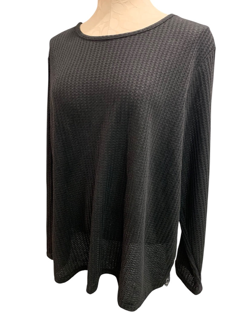 2XL Shein Curve Womens Petal Back Sheer Thermal Shirt Black