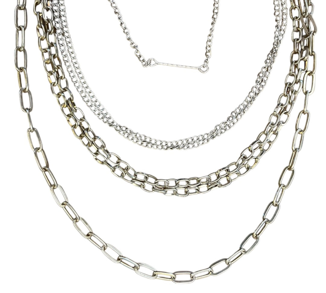 Icing MultiStrand Layered Chain Link Silvertone Goldtone Adjustable Necklace 15"