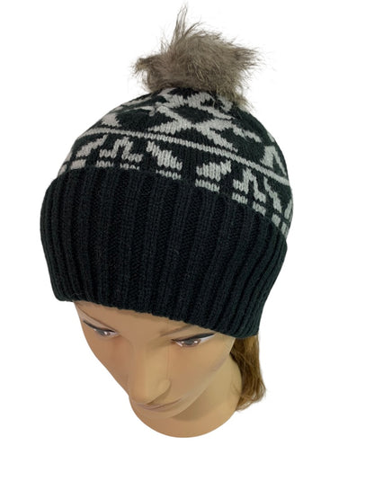 One Size Pistil Womens New Sweater Knit Ava Hat Gray Black Pom Pom
