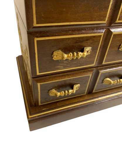 Vintage Refreshed Wood Goldtone Musical Jewelry Box Mirror