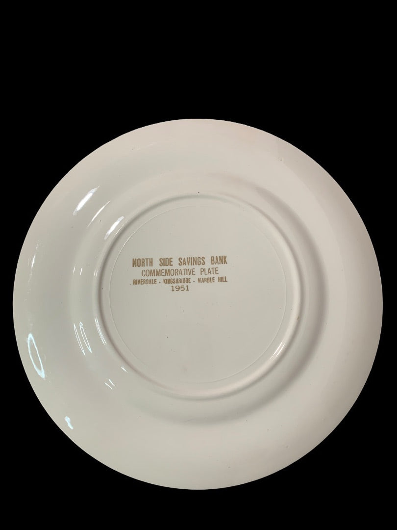 North Side Savings Bank Commemorative Plate 1951 11 Inch