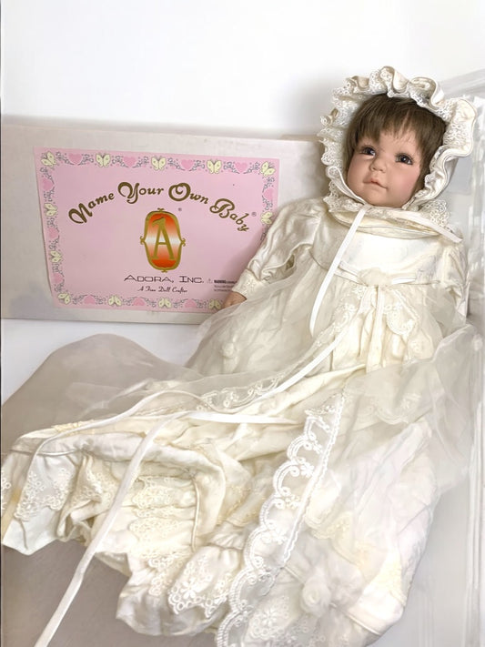 Adora Name Your Own Baby Christening Doll Porcelain 18 Inch JLY20092 Brown Eyes Hair
