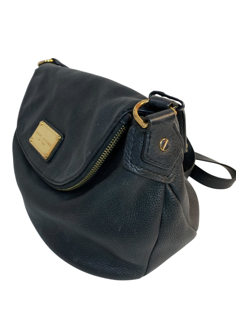 Marc Jacobs Crossbody Bag Purse Black Pebbled Leather Foldover
