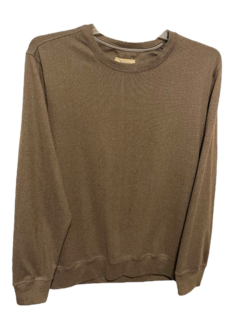 Large Boston Traders Long Sleeve Crew Neck Mens Pullover Shirt Brown