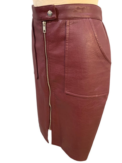 Size 10 Primark Womens Merlot Vegan Leather Skirt Zip Pockets