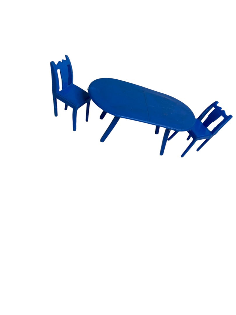 Vintage Dollhouse Miniature Blue Plastic Kitchen Set Table 2 Chairs