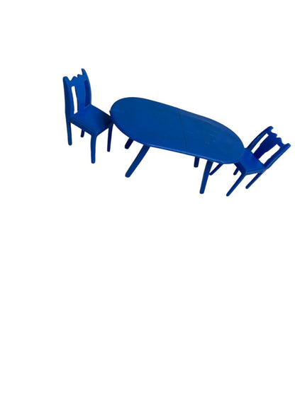 Vintage Dollhouse Miniature Blue Plastic Kitchen Set Table 2 Chairs