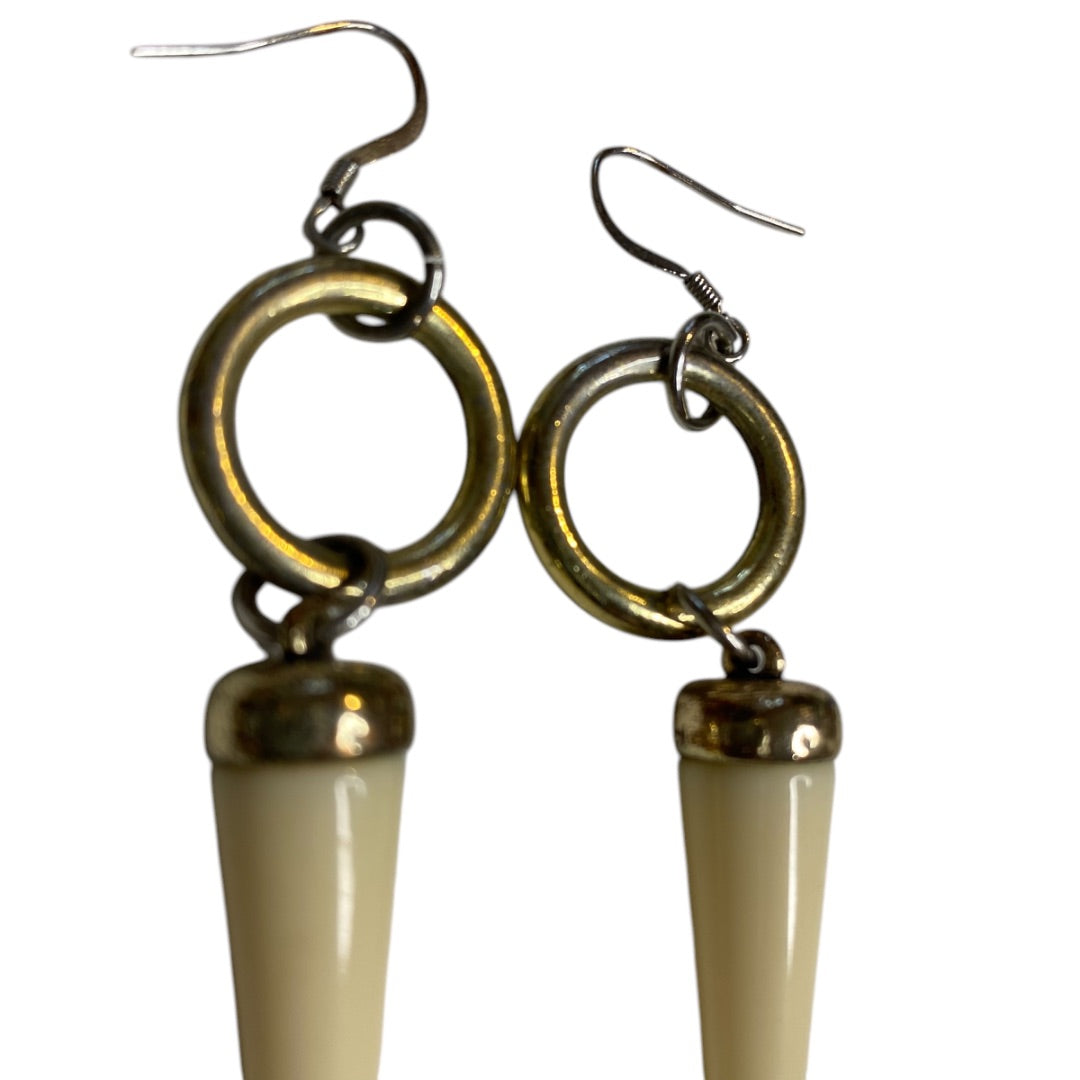 Goldtone Cream Earrings 3.25 Inch Drop Dangle Pierced Hook