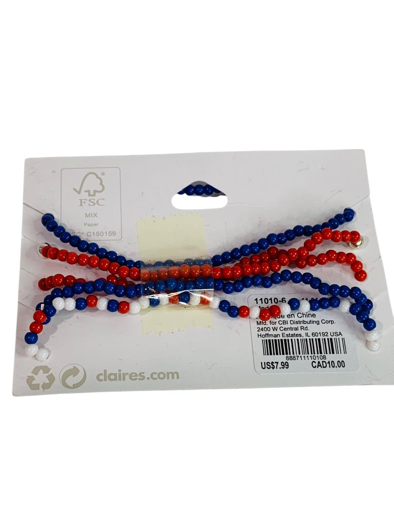 Claires New Set of 5 USA Patriotic Stretch Bracelets Red White Blue