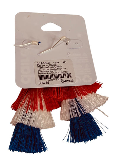 Claires New Tassel Pierced Earrings Patriotic Hook 2.75 Inch Drop