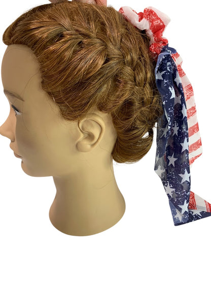 Claires New Hair Elastics Sheer Fabric Cover Train Tail Stars Stripes Patriotic