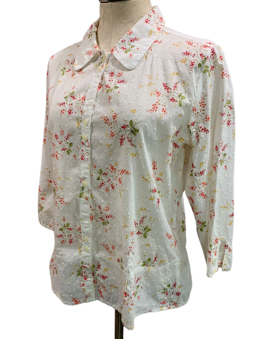 Large Old Navy Womens Button Up Blouse Swiss Dot Floral Easy Fit