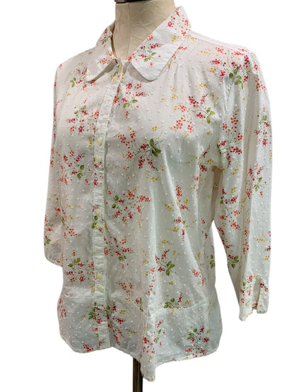 Large Old Navy Womens Button Up Blouse Swiss Dot Floral Easy Fit