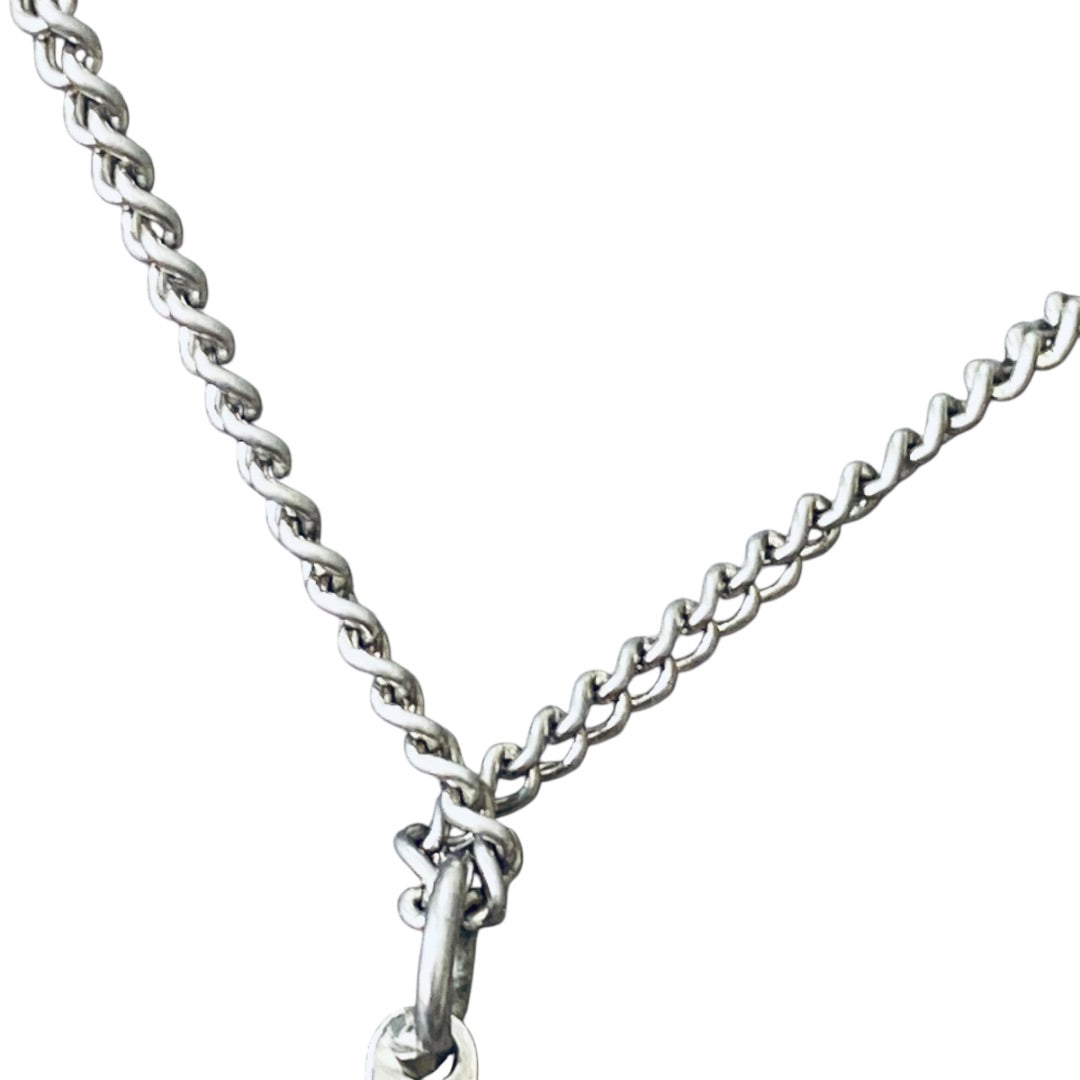 Vintage Mother Mary Miraculous Medal Pendant Necklace Silvertone 17.5 Inch Spring Clasp