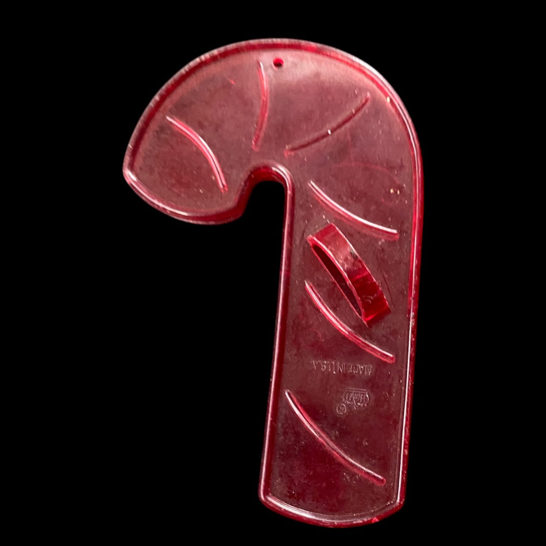 1970s Red Transparent Candy Cane Plastic Cookie Cutter USA