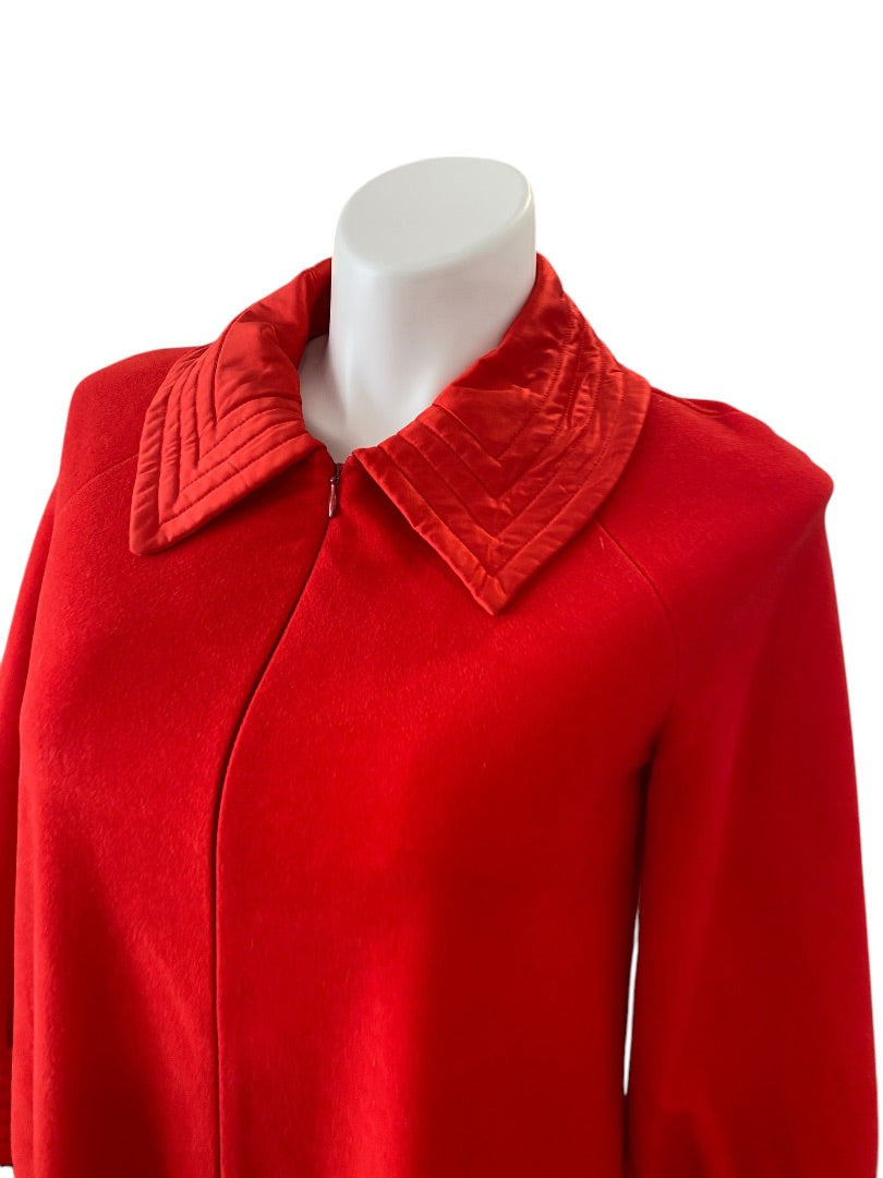 Size 14 Vanity Fair 1970s Womens Red Half Zip Robe Long Sleeve Dacron Polyester