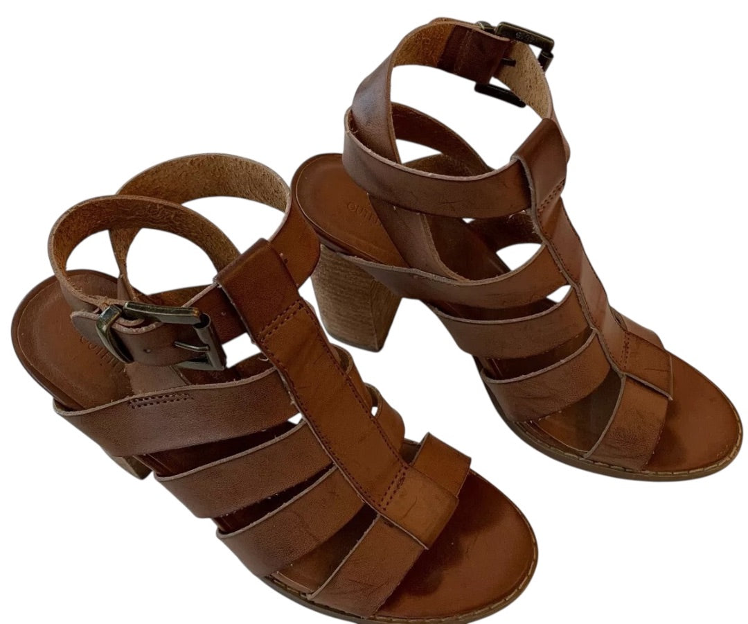 Size 6 Urban Outfiters Womens 4 Inch Block Heel Brown Leather Strappy Sandals
