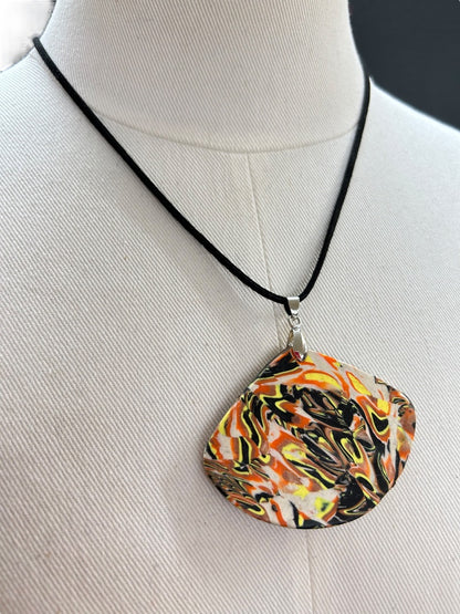 Oversize Polymer Clay Pendant on Black Cord 18 Inch Necklace