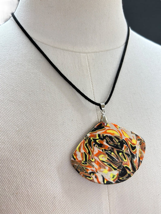 Oversize Polymer Clay Pendant on Black Cord 18 Inch Necklace