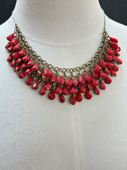 Goldtone Beaded Necklace Statement 17-19.5 Inch Melon Color