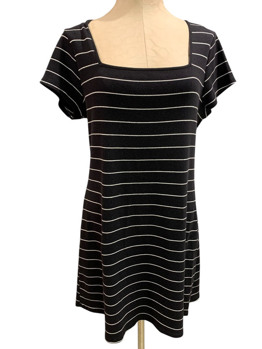 XL Arizona Ribbed Tshirt Dress Black White Striped Square Neck