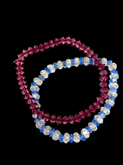 Set of 2 Acrylic Stretch Bracelets Faceted Sparkly Purple Clear Blue