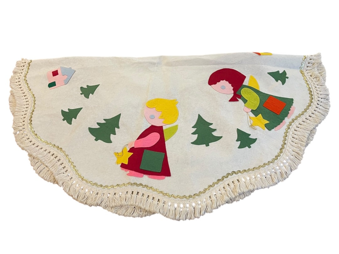 Midcentury Felt Tablecloth Holiday Christmas Kitschy 44 x 48 Inches Oblong
