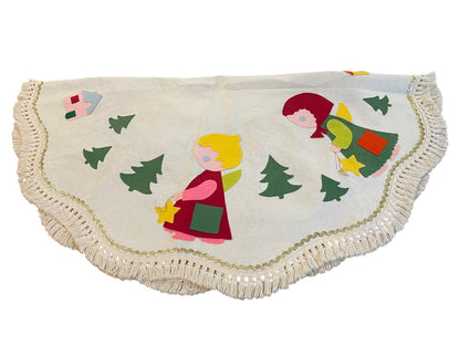 Midcentury Felt Tablecloth Holiday Christmas Kitschy 44 x 48 Inches Oblong