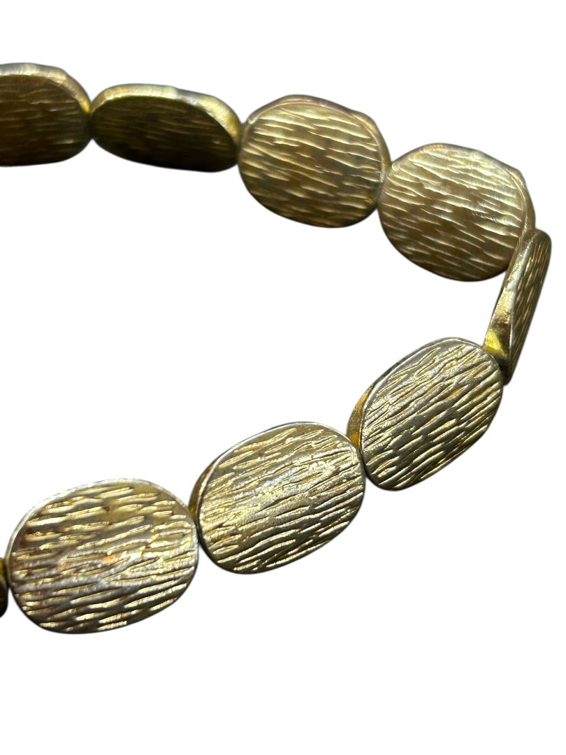 Goldtone Ovals Stretch Bracelet Textured Stretchy