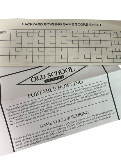 Old School Sports Portable Bowling Set Backyard Game 10 Pins 2 Balls Carry Case