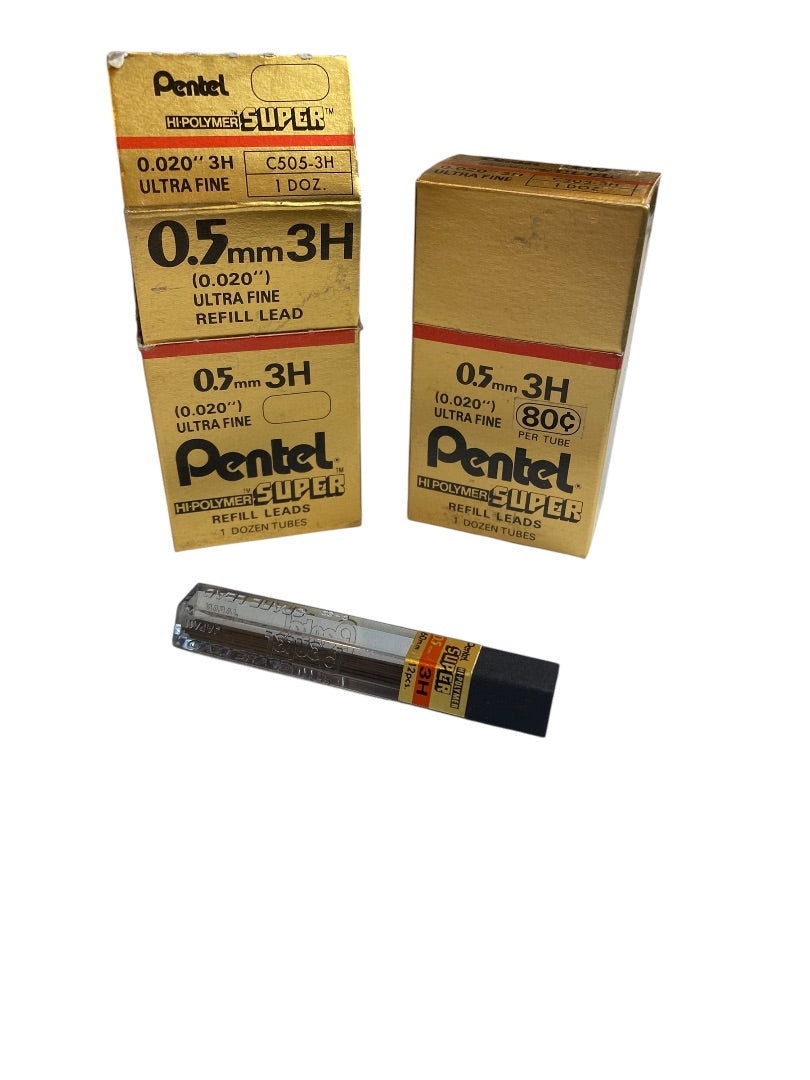 Pentel Super Refill Leads 25 Tubes .5mm 3H (0.020") Ultra Fine Hi-Polymer