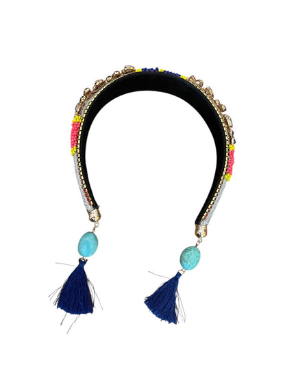 Colorful Rhinestone Jeweled Padded Headband Tassels