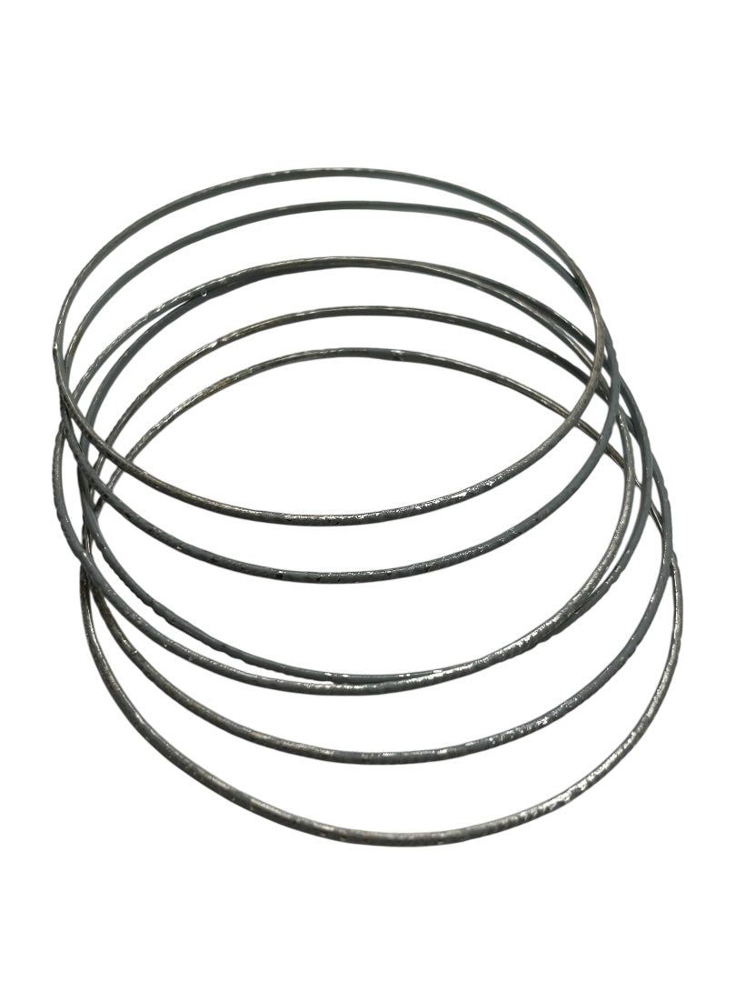 Set of 6 Silvertone Textured Thin Bangle Bracelets 2.6 Inch Inside Diameter