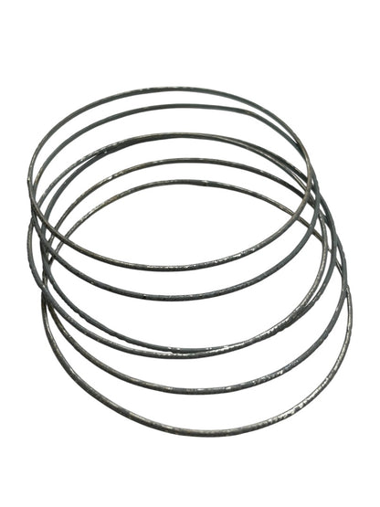 Set of 6 Silvertone Textured Thin Bangle Bracelets 2.6 Inch Inside Diameter