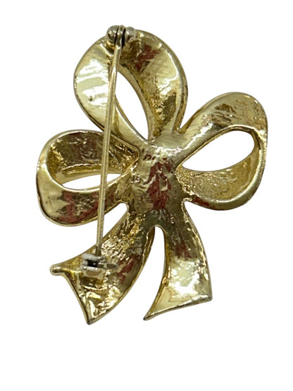 Textured Goldtone Bow Brooch Pin 1.75 Inch Holiday Special Occasion