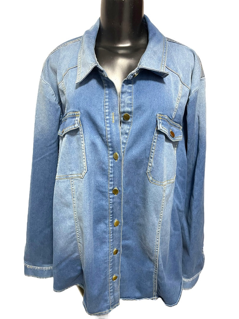 Size 24W INC Long Sleeve Button Down Denim Womens Shirt Jean Shacket