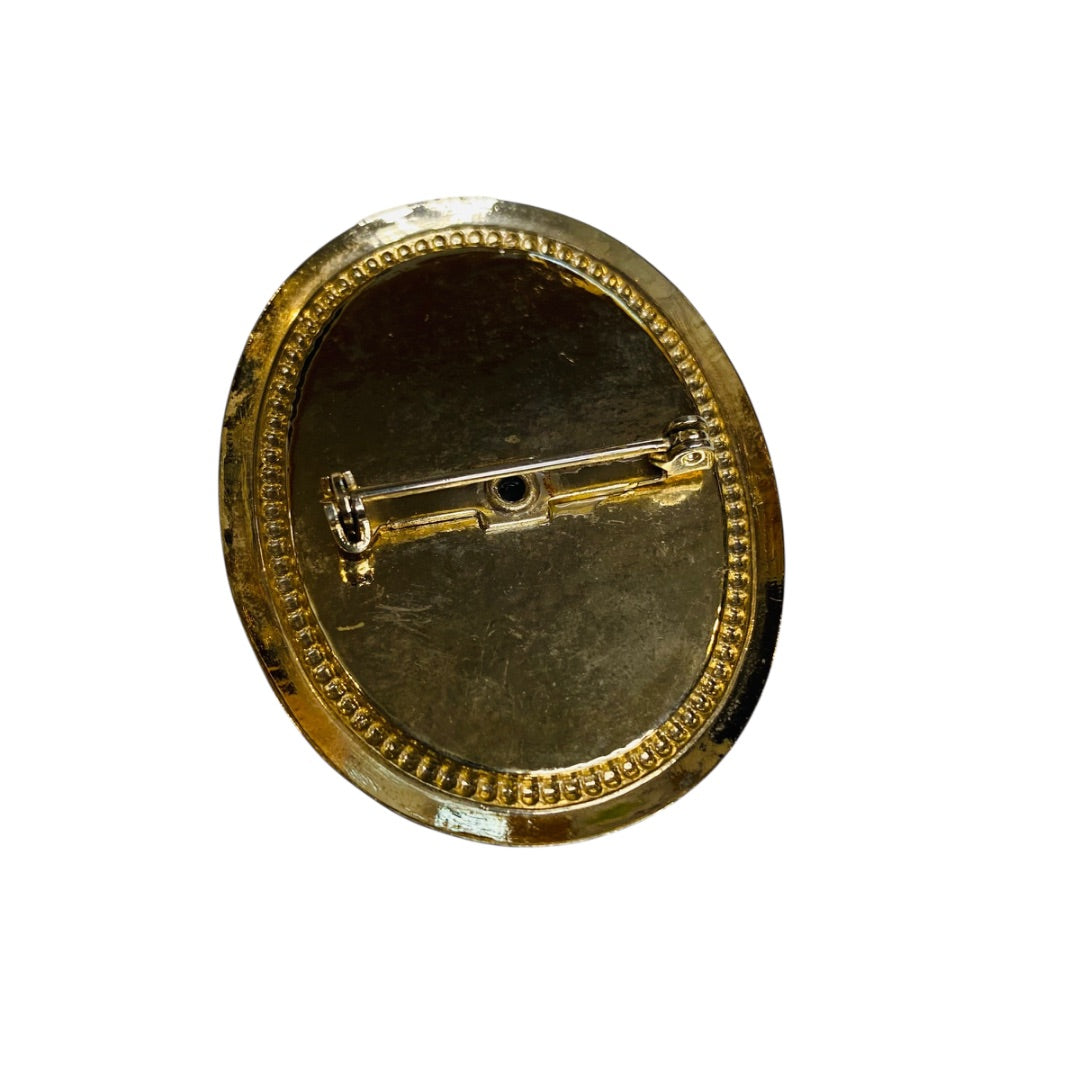 Vintage Fragonard Porcelain Cameo Brooch Pin Romantic Scene 1.9 Inch