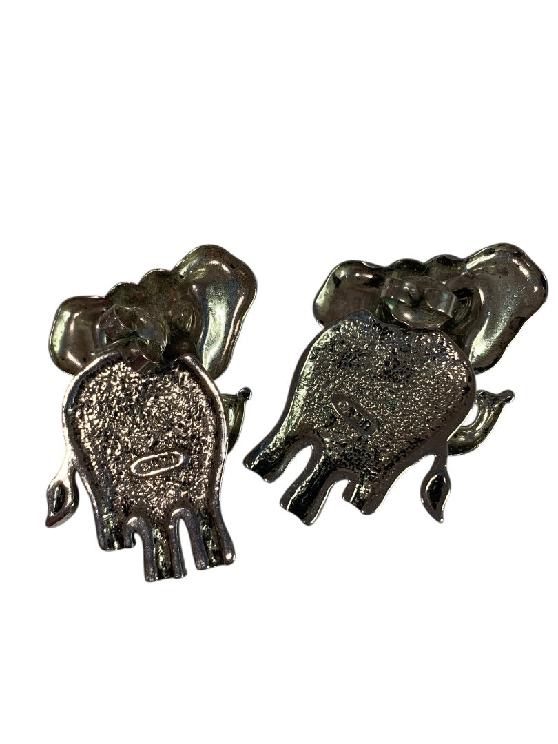 Signed Avon Vintage Articulated Silvertone Elephant Earrings Post Pierced 1.25 Inch