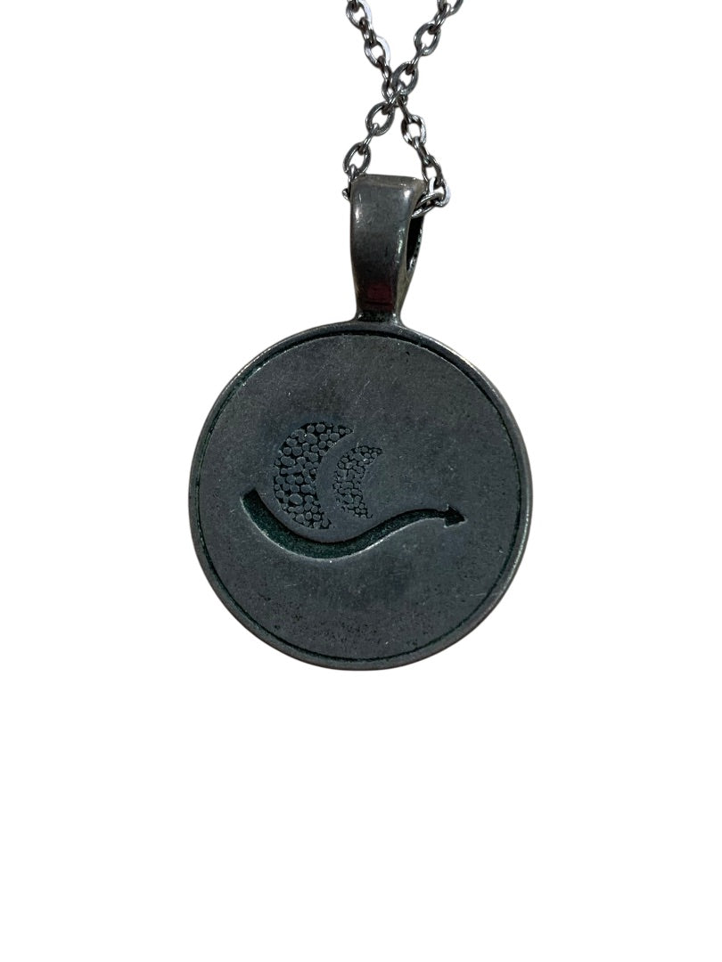 Silvertone Necklace Resin Teal 1.25" Pendant Chain 21-24 Inch