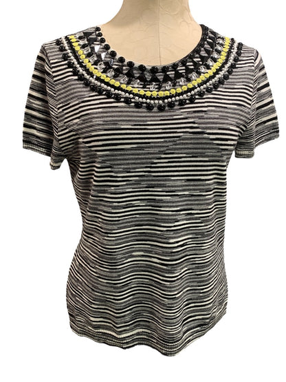 XL Petite Ruby Rd Womens Short Sleeve Sweater Embellished Neckline