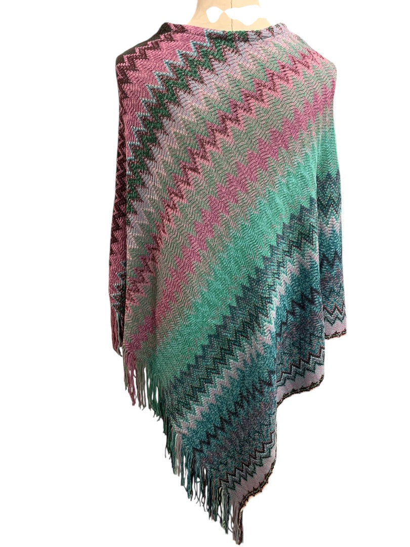 One Size Cruise Club Womens New Chevron Sweater Poncho Fringed