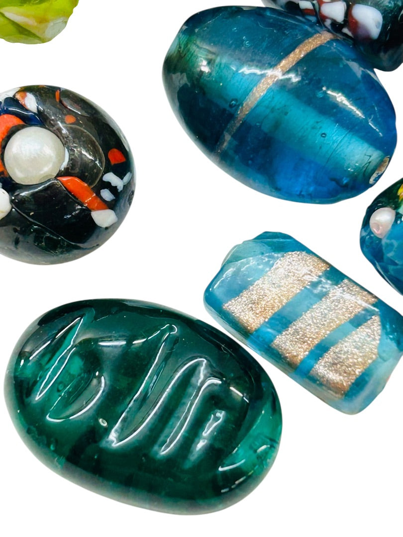 Lot of 11 Assorted Glass Beads Jewelry Making Crafts 20-24mm