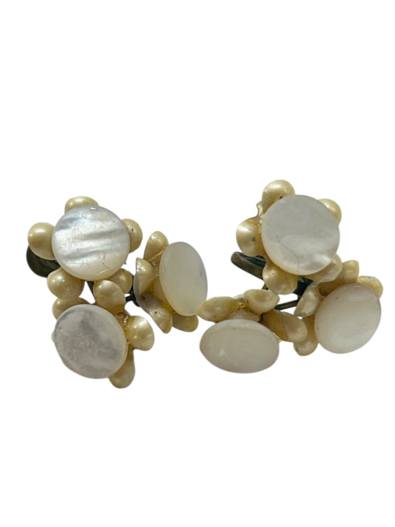 Vintage Screwback Non-Pierced Earrings Cluster Faux Pearl .9 Inch