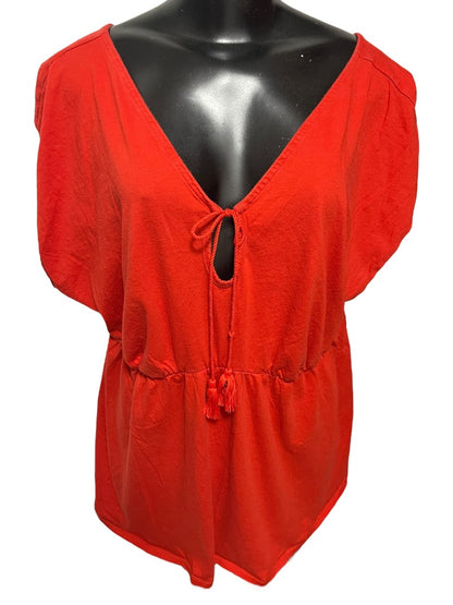 Size 18/20 Simply Cacique Short Sleeve Shirt Tie Front Dark Orange