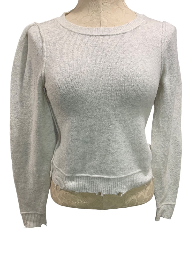Small Aerie Womens White Gray Distressed Hem Sweater Reverse Stitch