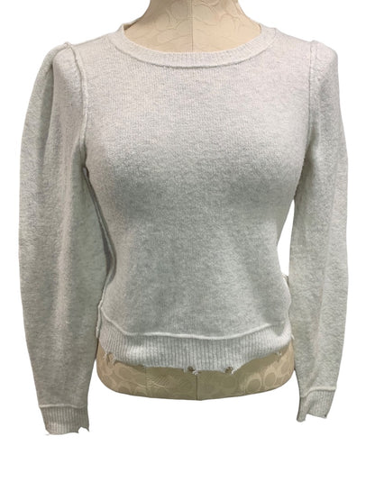 Small Aerie Womens White Gray Distressed Hem Sweater Reverse Stitch